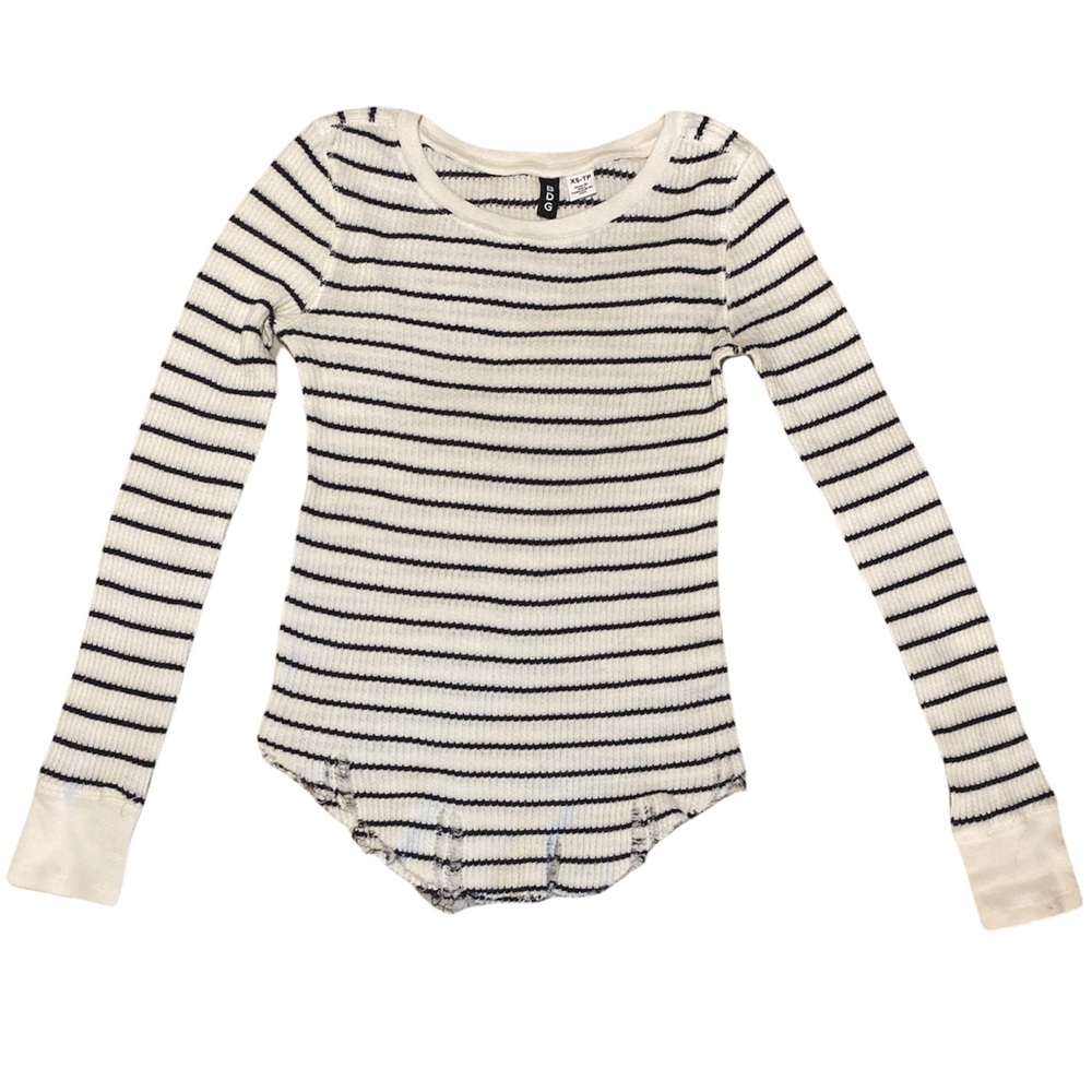 Distressed Striped Ribbed Thermal Long Sleeve, BDG, Urban Outfitters XS